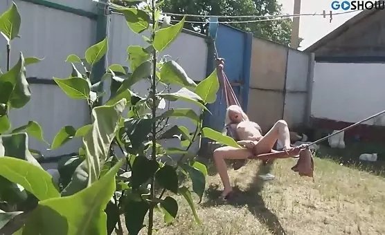 Outdoor Blonde Hammock Stroking